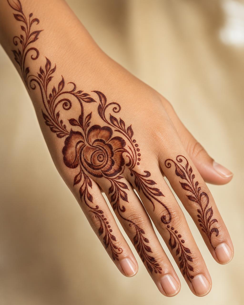 Arabic Mehndi henna design by Cone & Curls